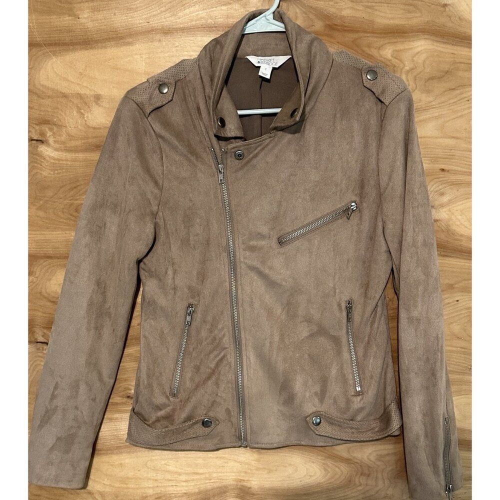 Market & Spruce Kendari Faux Suede Moto Jacket Taupe Women's Small
